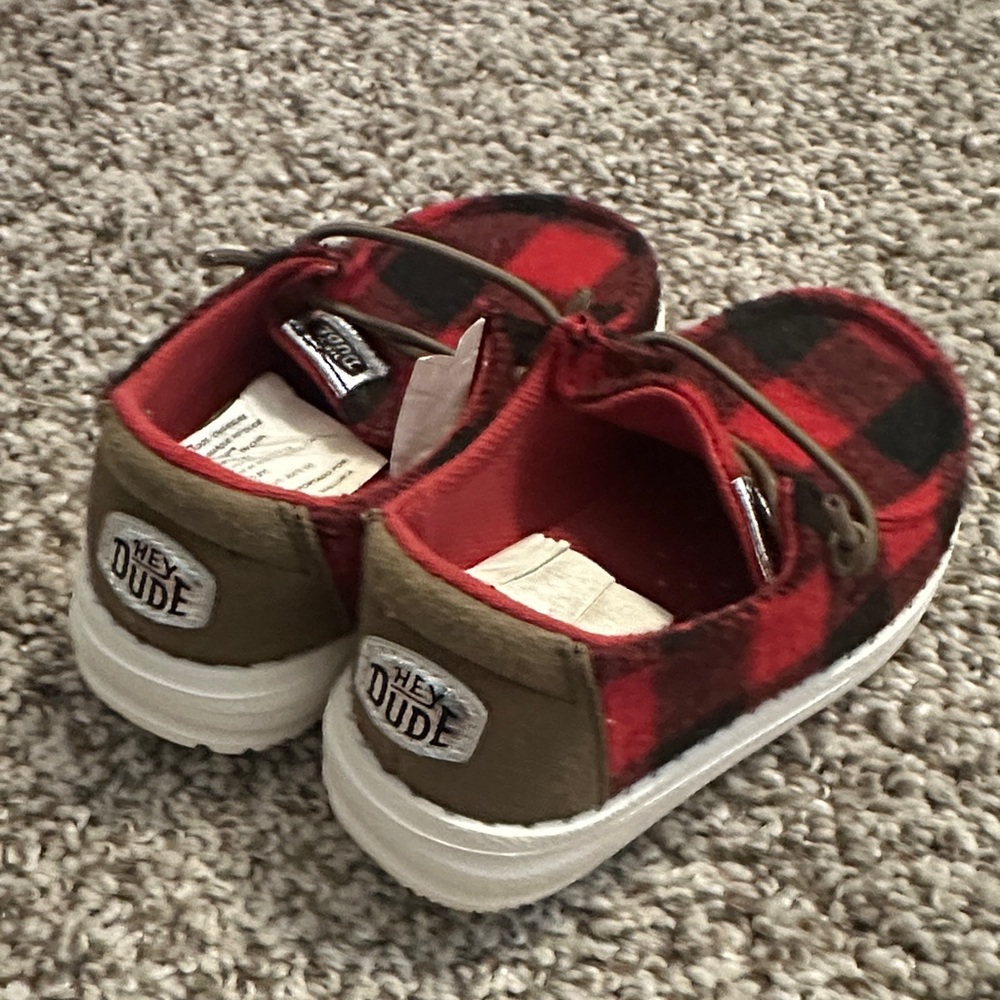 Hey Dude Kids Red and Brown Plaid Slippers